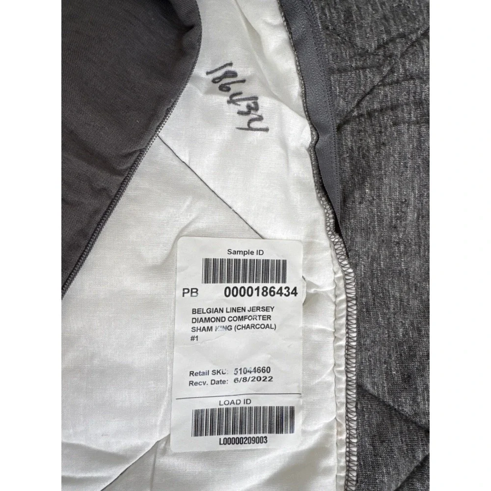 Pottery Barn Belgian Flax Linen Jersey Diamond King Sham Charcoal Grey 51044660